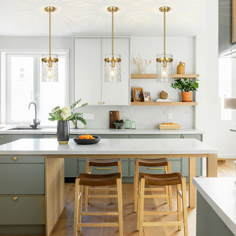 1-Light 5.1"W Medium Glass Pendant Light for Over Sink, Gold