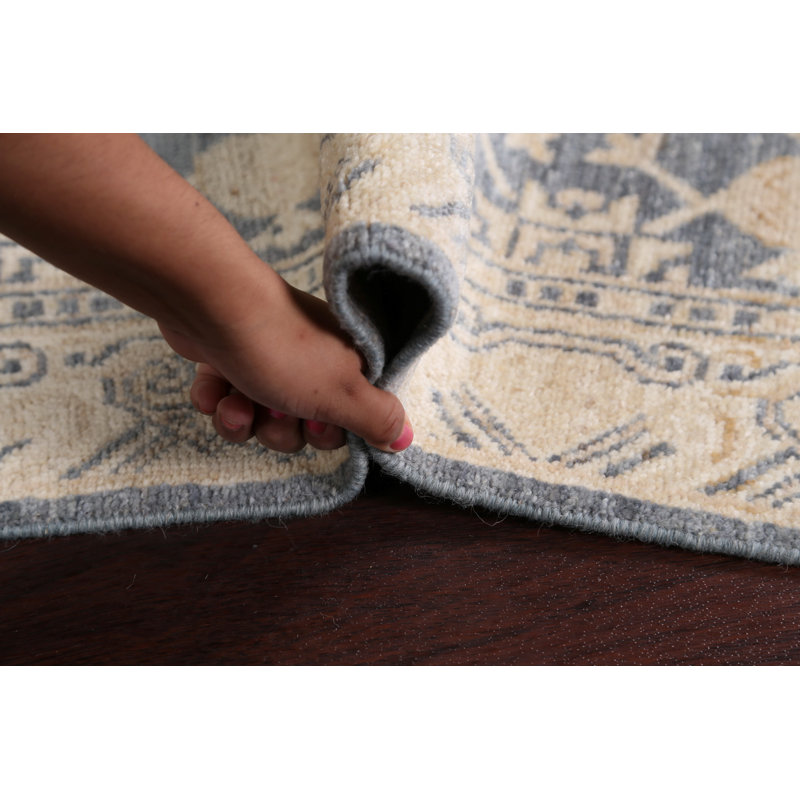 Tapis de couloir gris en Tapis décoratif laine de conception unique 2 pi 8 po x 9 pi 4 po noué à la main New Age