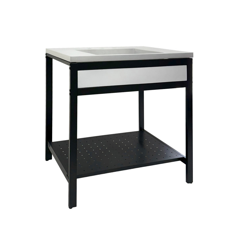 Meuble-lavabo simple 31 po - Structure en métal noir avec comptoir en béton gris clair, Gris