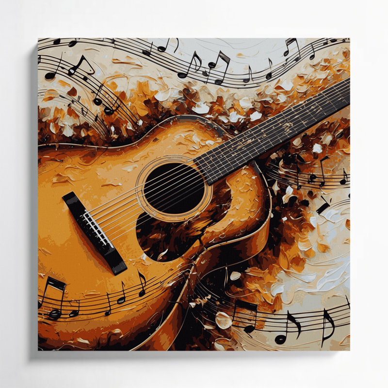 Art musical sur toile beige, H 12 po x l 12 po