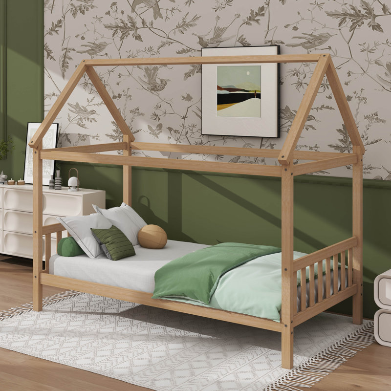 Lit simple pour enfant en forme de maison, Chêne blanc