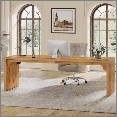 Grand bureau d'ordinateur 78,7 pouces pour 2 personnes, grand poste de travail moderne en bois pour bureau à domicile et bureau, brun campagne