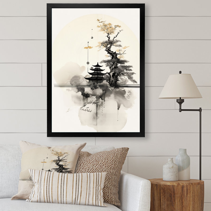Asian Art Samurais Landscape II - impressions murales asiatiques, H 40 po x l 30 po x P 1,5 po, Cadre simple noir