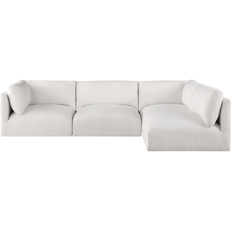 Huzayfa Upholstered L-Shaped Sectional Reversible, Cream Polyester Fabric