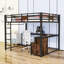 Grand lit mezzanine avec bureau et tablettes de rangement