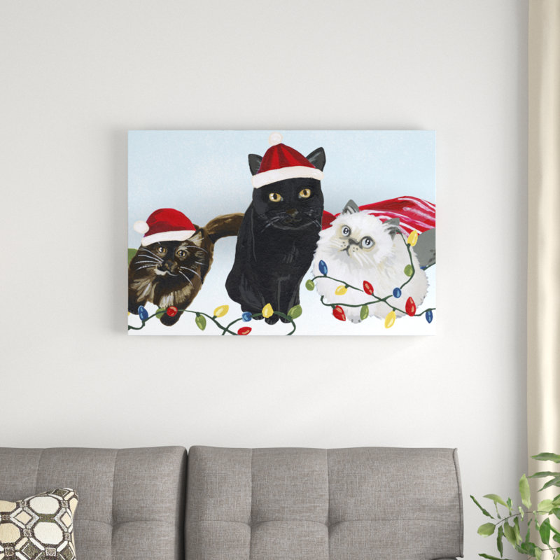 Reproduction d’art graphique sur toile tendue « meowy Hissmas collection D » par June Erica vess, H 24 po x l 36 po