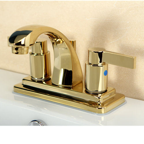 Robinet de salle de bain central à 4 poignées à 3 trous à fixation sur le comptoir à 3 trous Kingston, Laiton poli