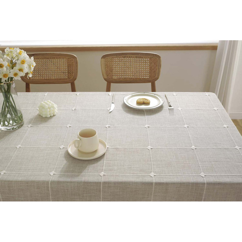 Rustic Cotton Linen Table Cloth,Tablecloths For 6 Foot Rectangle Tables,Waterproof Washable Tablecloth With Tassel Rectangle/Oblong, 55''X 86'', 6-8 Seats