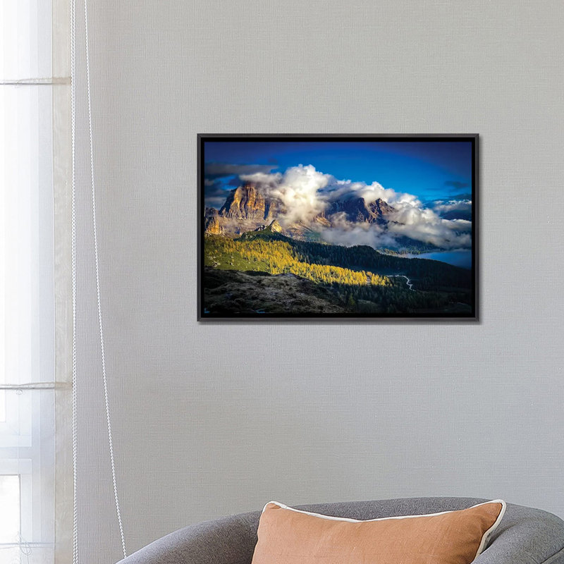 Clouds Vs Mountains - Wall Art Print - Framed Canvas, Distressed Black, 18" H x 26" W, Floater Framed Print without Mat
