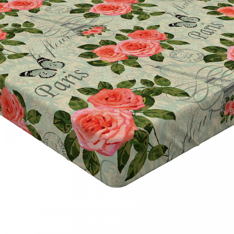 Microfiber Floral Fitted Sheet, Twin XL Fitted Sheet, Pink/Green Floral