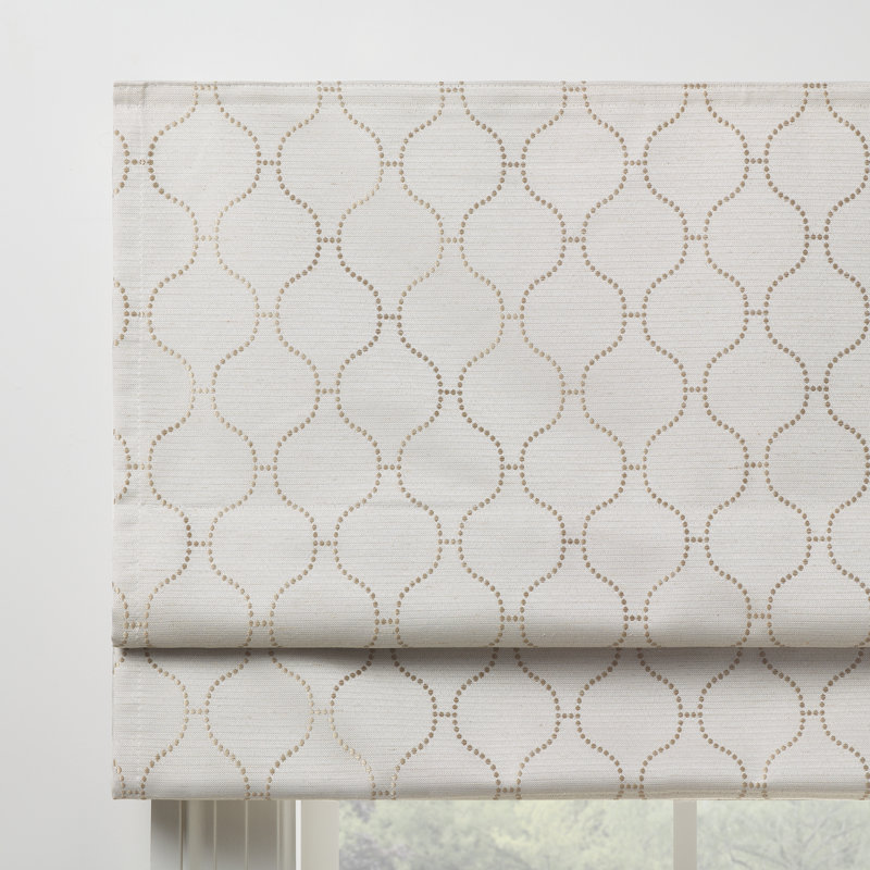 Linen Cordless Blackout Roman Shade with Woven Ogee Design