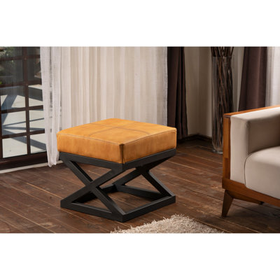 Élégant pouf moutarde avec pieds en métal, 18,1 po x 17,3 po x 18,1 po | Tissu durable et facile à nettoyer, mousse 32% pour plus de confort | Design industriel, parfait pour le salon et la chambre à coucher