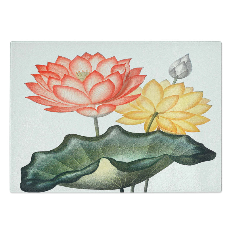 Glass Egyptian Water Lilies by R.J. Thornton Chopping Board, 28.5 cm W x 20 cm L
