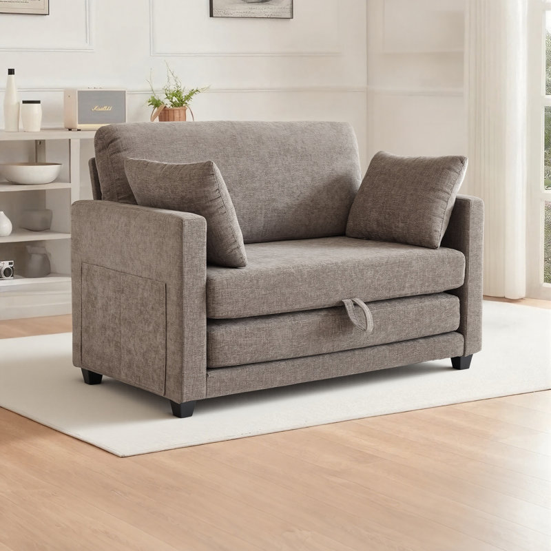52'' Chenille Upholstered Loveseat Pull-out Sleeper Chair Accent Chair Bed For Small Spaces, Brown