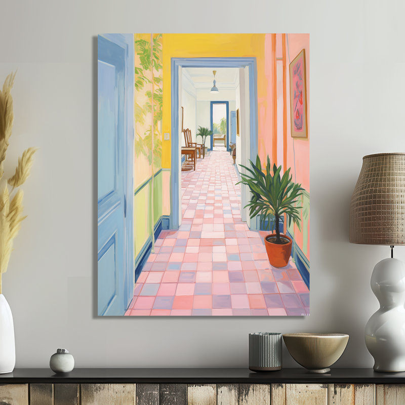 Pastel rétro intérieur couloir - impression murale abstraite salon, Métal métal, H 40 po x l 30 po x P 1,5 po