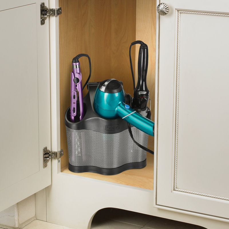 Black and Silver Stainless Steel Hair Tool Organizer with Silicone Base