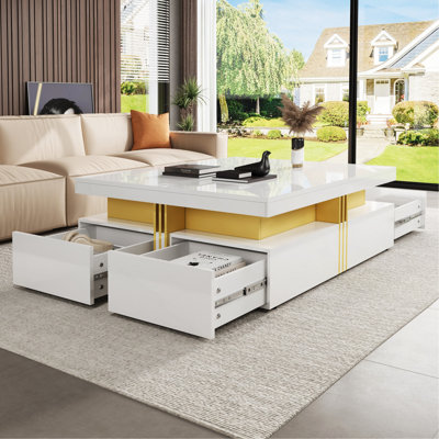 Table basse moderne carrée avec rangement à 4 tiroirs 43,3 po