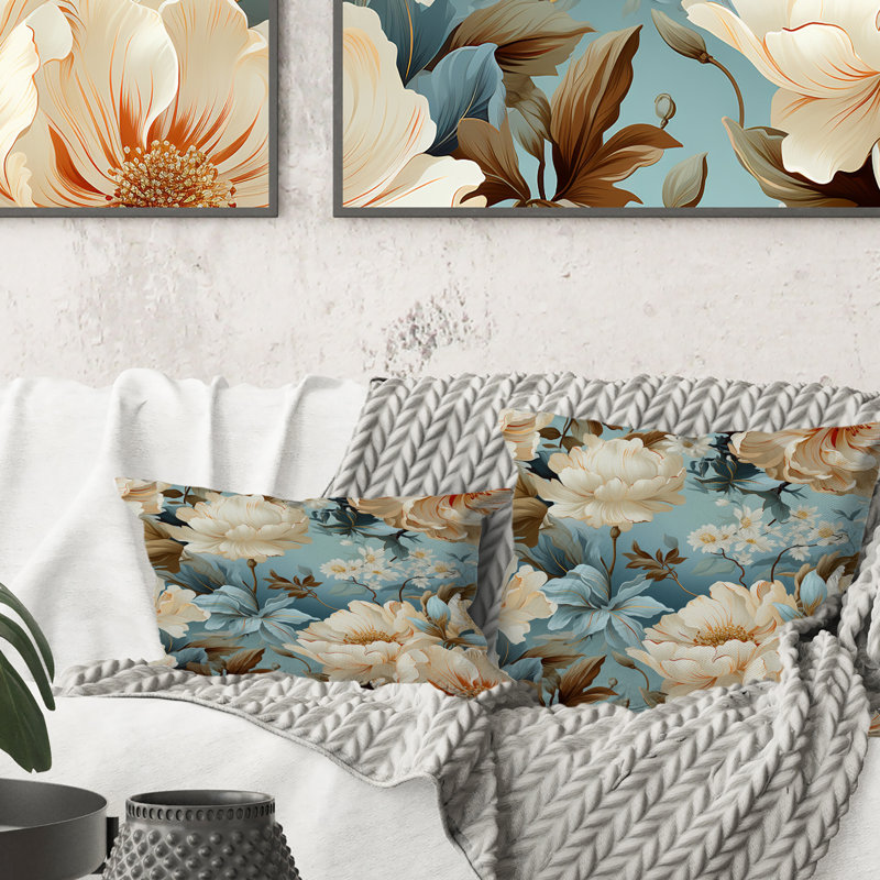 Coussin Beige Timeless Peony Delights - imprimé floral