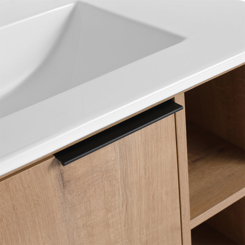30 in. Imitative Oak Floating Wall Mounted Single Vanity with Ceramic Top