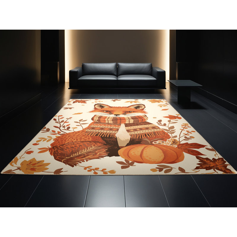 Tapis abstrait moderne et contemporain lavable à la machine Bleigh Thanksgiving en beige - reliure beige, 2 pi x 3 pi