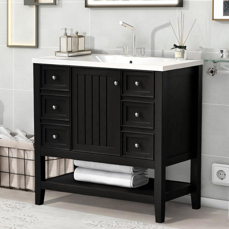 Meuble-lavabo 36 po avec lavabo en céramique, Noir