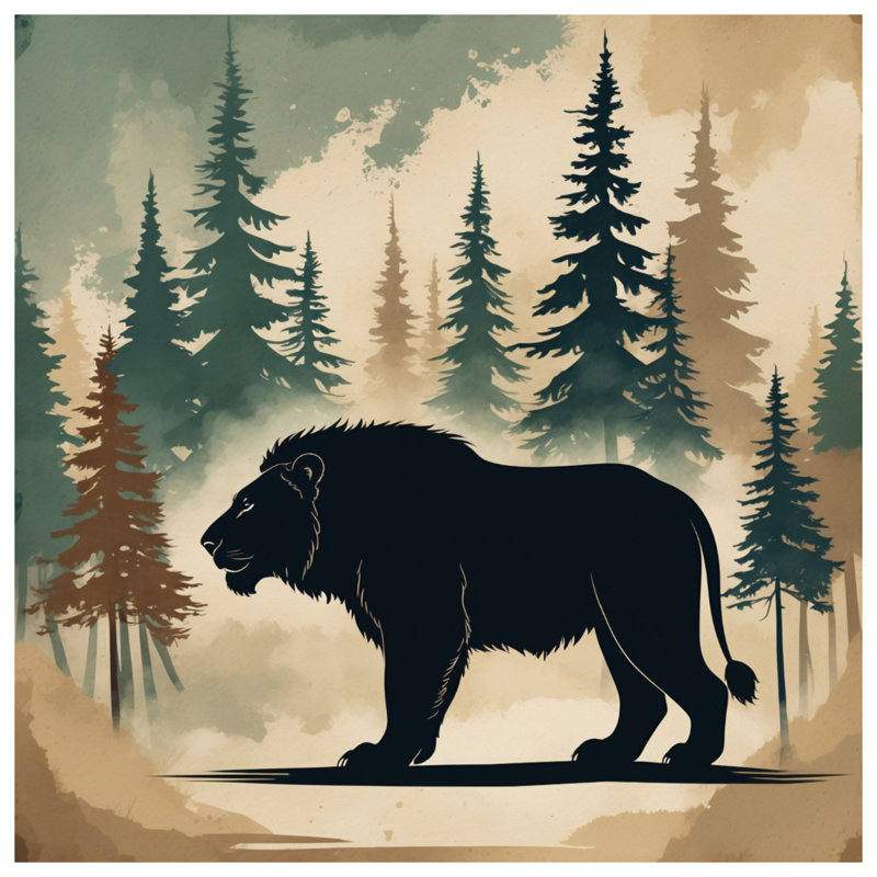Lion dans la forêt de pin, rideaux transparents et occultant - 1 panneau, Blocage, 50 po x 92 po - 1 panneau