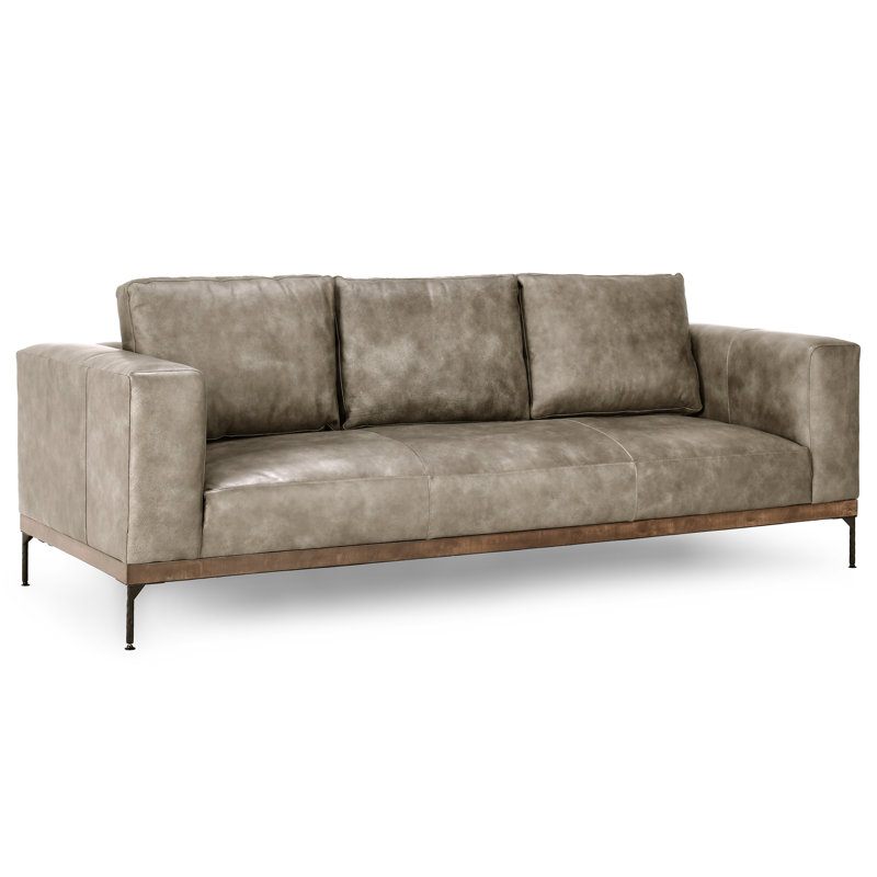 Bentley 95'' Leather Match Square Arm Sofa, Dark Gray Leather Match