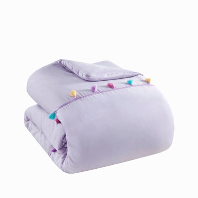 3 Piece Microfiber Embroidered Tassel Comforter Set Lavender Twin