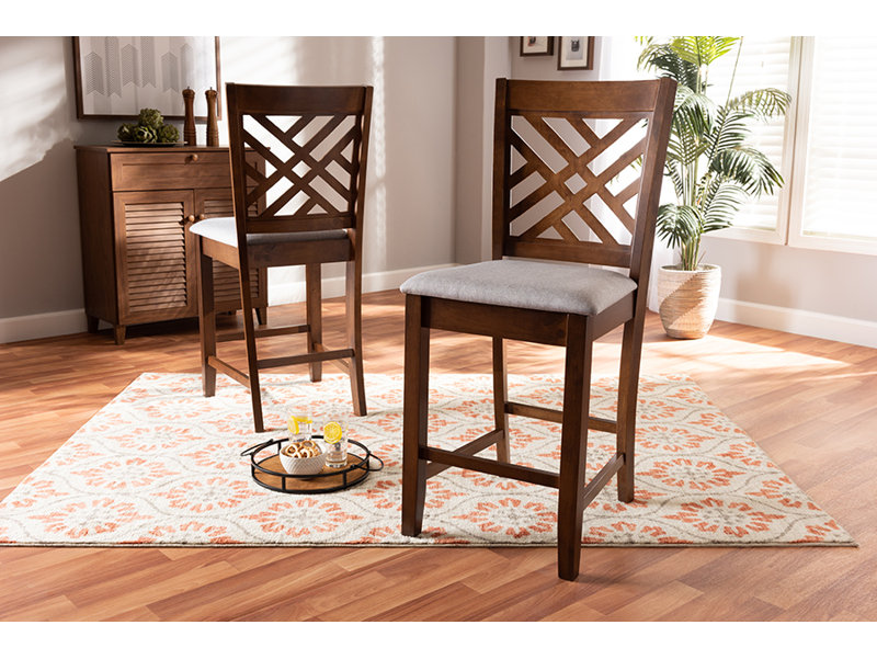 Upholstered Counter Stool with Solid Wood Frame, Grey, Walnut, Counter Stool (25” Seat Height)