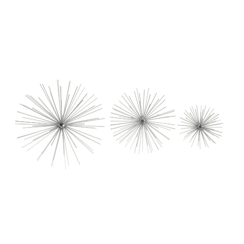 Silver 3D Starburst Metal Wall Decor Set of 3
