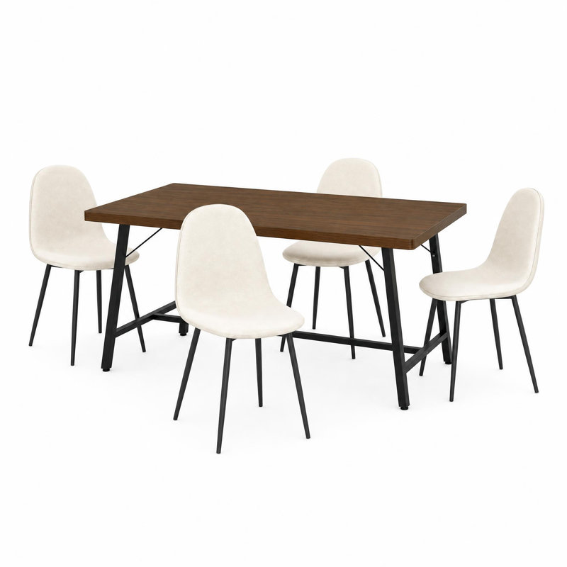 63" 5-Piece Rectangular Dining Table Set with 4 Upholstered Chairs, Modern Wood-Look Kitchen Dining Set with Metal Frame