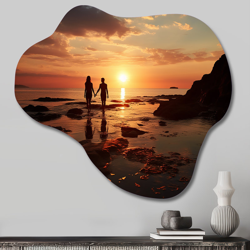 «Beach Photo Sunset Serenade X - Cloud Coastal Beach», reproduction d'art asymétrique en métal, H 22 po x l 30 po