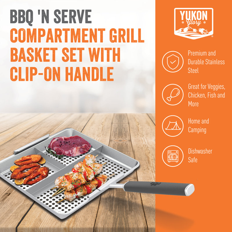 Panier de barbecue Yukon Glory avec poignée à pince, acier inoxydable