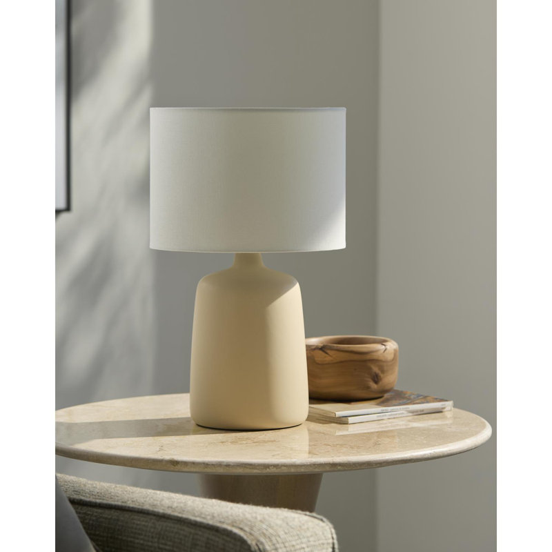 Elio Ceramic Table Lamp with Linen Shade, Cream