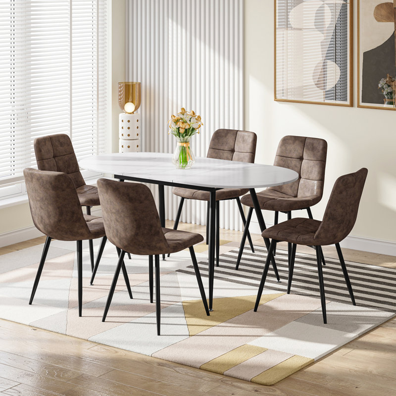 6 - Person Extendable Dining Set, Brown, White