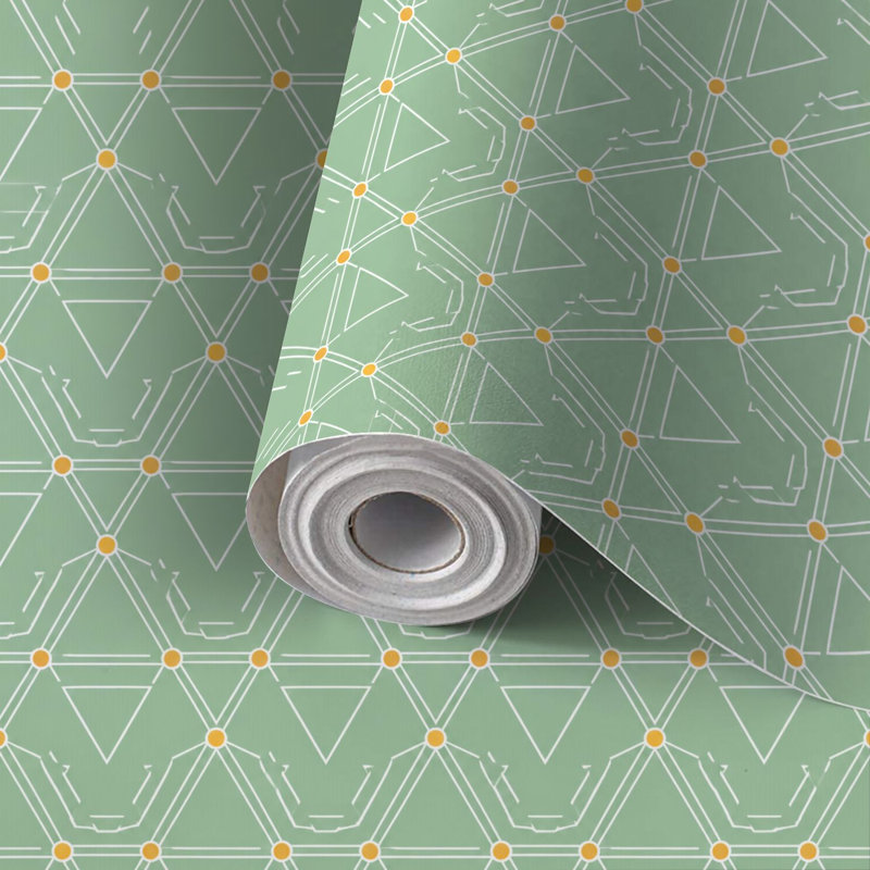 Papier peint auto-adhésif à motif géométrique triangulaire avec nœuds orange et dégradé vert auto-adhésif et amovible 17,7 po x 118 po (45 x 300 cm)
