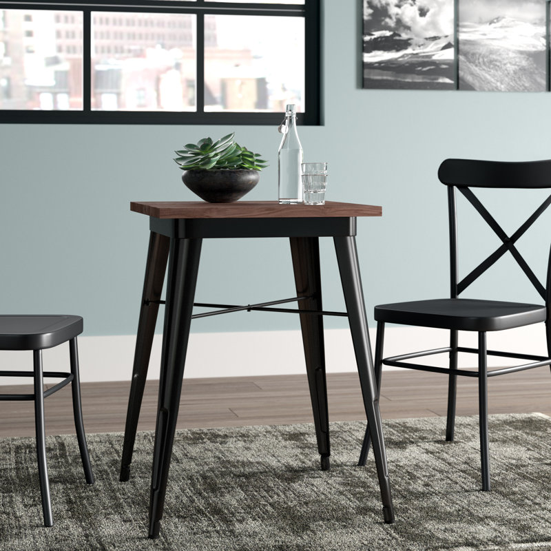 Wragby 23.5" Square Metal Indoor Bar Height Table with Rustic Wood Top, Black, 30" H x 24" L x 24" W