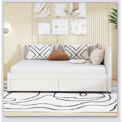 Full Upholstered Daybed With 2 Storage Drawers Sofa Bed Frame