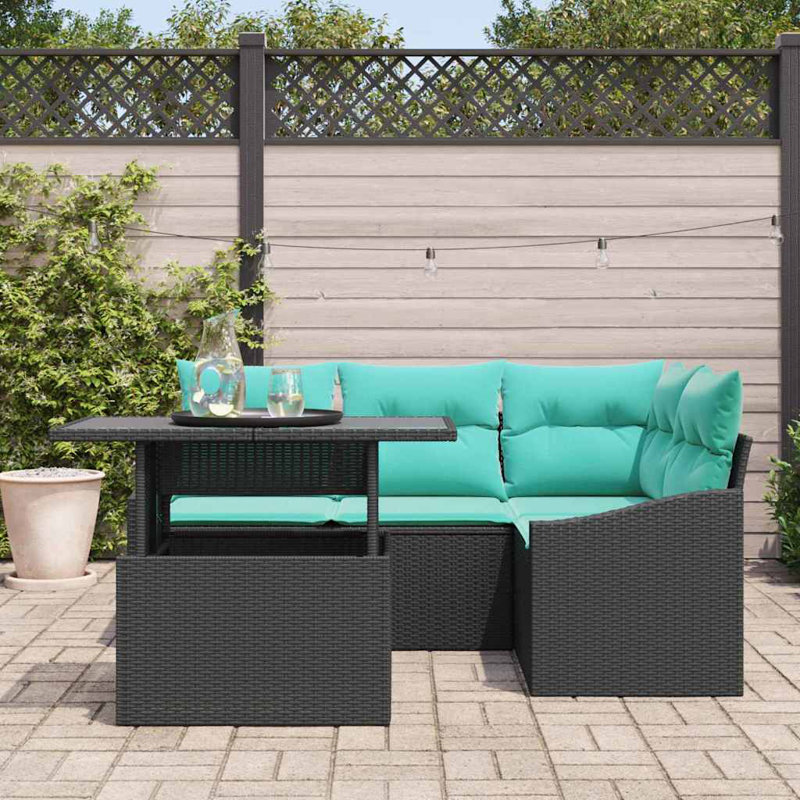  Ensemble de canapé de jardin avec coussin manuel 5 pièces noir et bleu