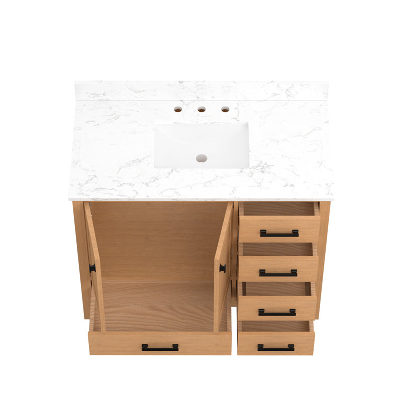Ensemble de meuble-lavabo simple 42 po avec plateau en pierre reconstituée sans miroir 42 po, 1, 42