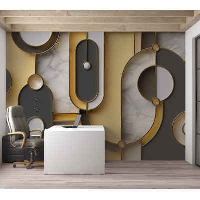 Abstract Wallpaper Wall Mural - Gold Marble Geometric Pattern