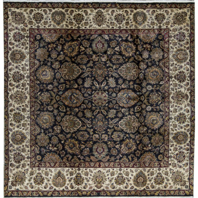 Hand-Knotted High-Quality Black and Cream Square Area Rug