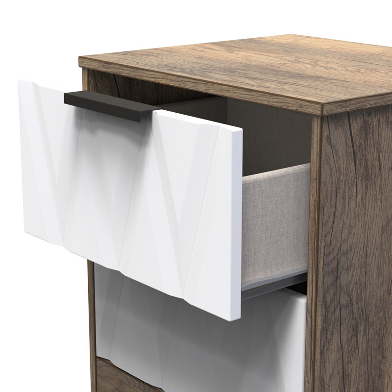 Las Vegas 45 cm W Bedside Table, White Matt/Vintage Oak