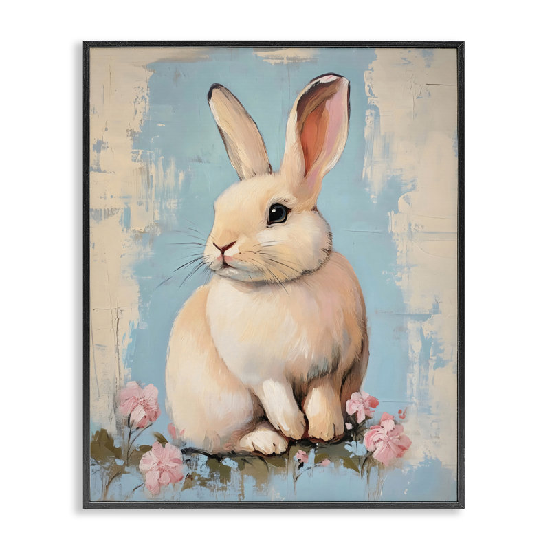 Lapin de Pâques pastel patiné, estampe numérique, design par Arlington Prints, H 20 po x l 16 po, Giclée encadrée noir minuit