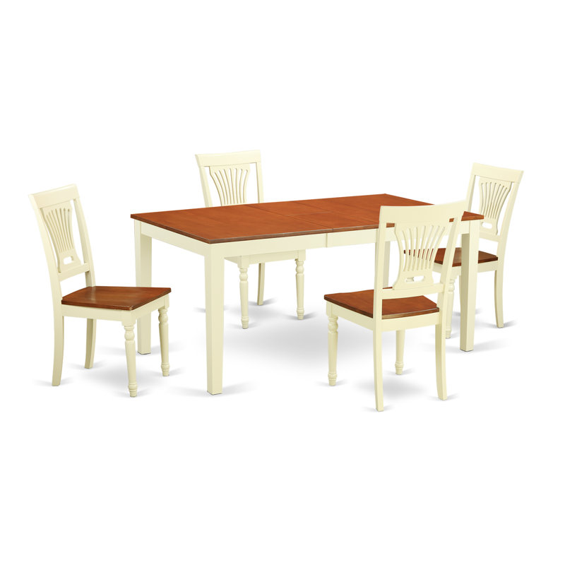 Ensemble de 5 pièces pour 5 pièces comprenant une table de salle à manger rectangulaire avec rallonge papillon et 4 chaises de cuisine, babeurre et cerise