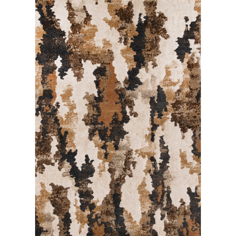 Tapis tissé à la machine abstraite Layla Brown, 5 pi 3 po x 7 pi 7 po