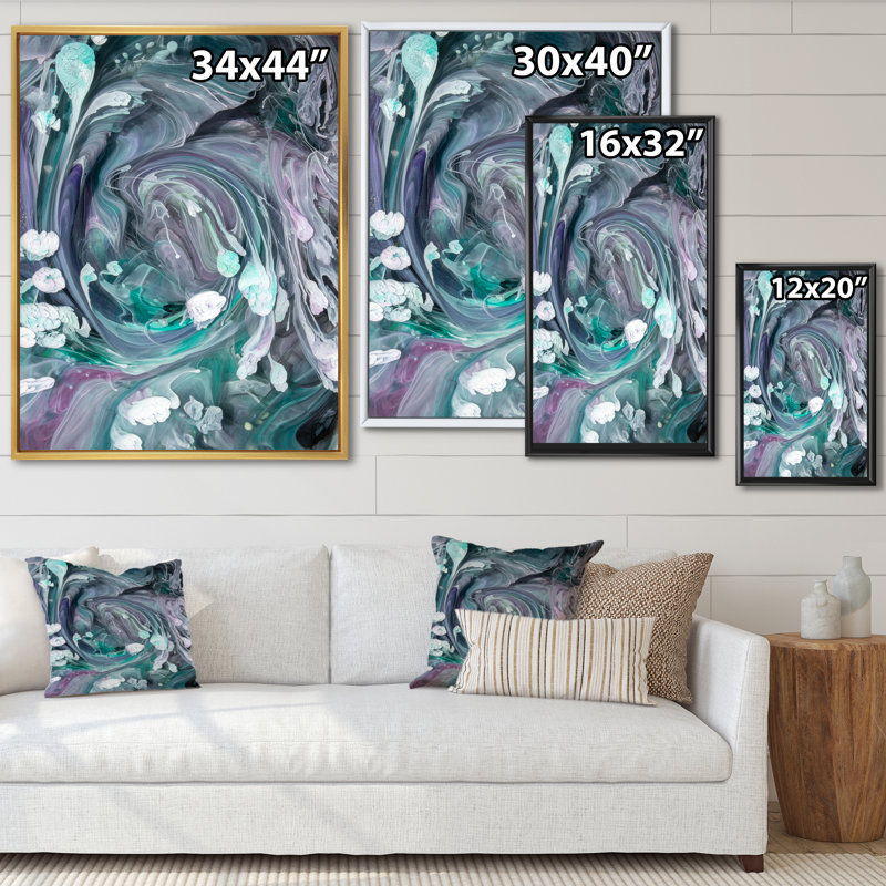 Turquoise et mauve liquide Flow Art V - décoration murale moderne en toile, H 8 po x l 12 po x P 1 po
