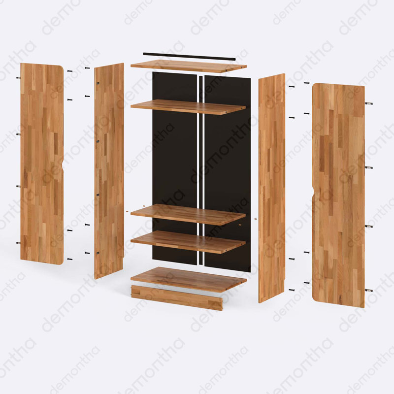 Armoire-penderie en bois massif Orion avec espace de suspension et tablettes