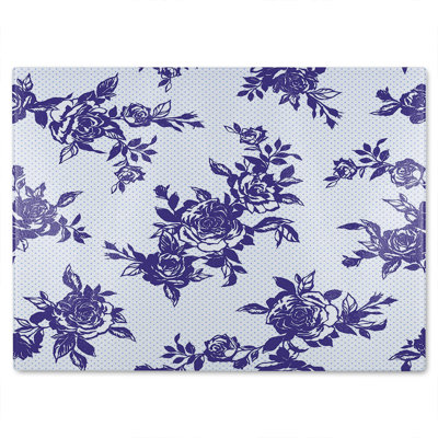 Roses Print On Polka Dots Glass Chopping Board