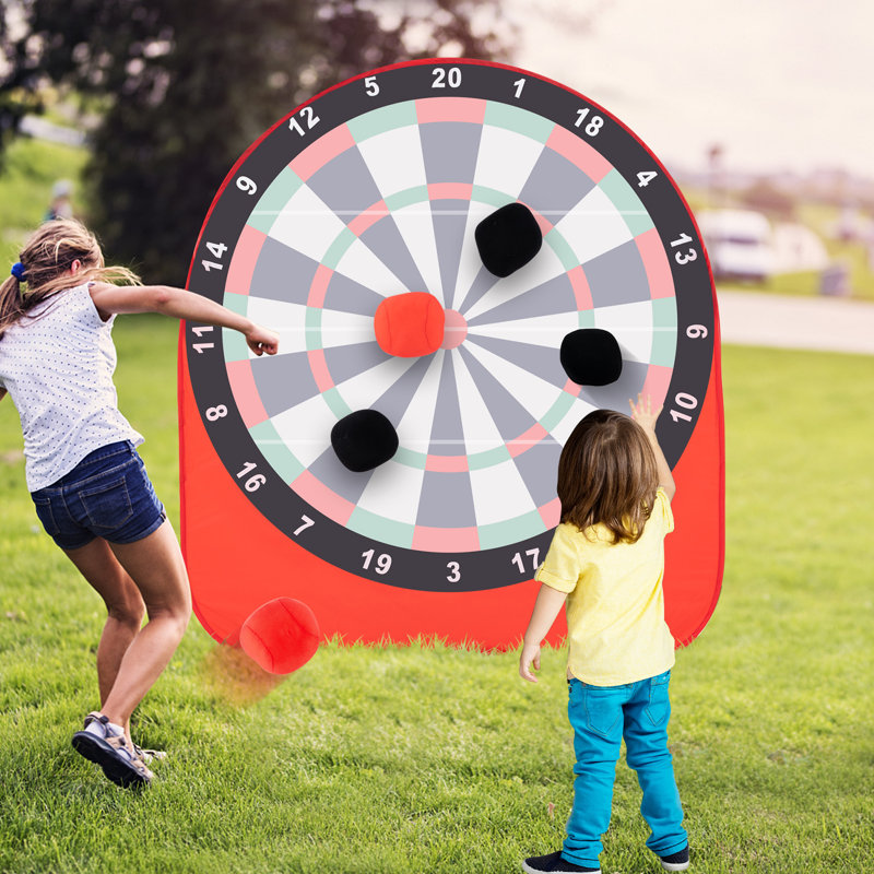 Kids Large Dart Board Foldable Dartboard W/4 Kick Balls